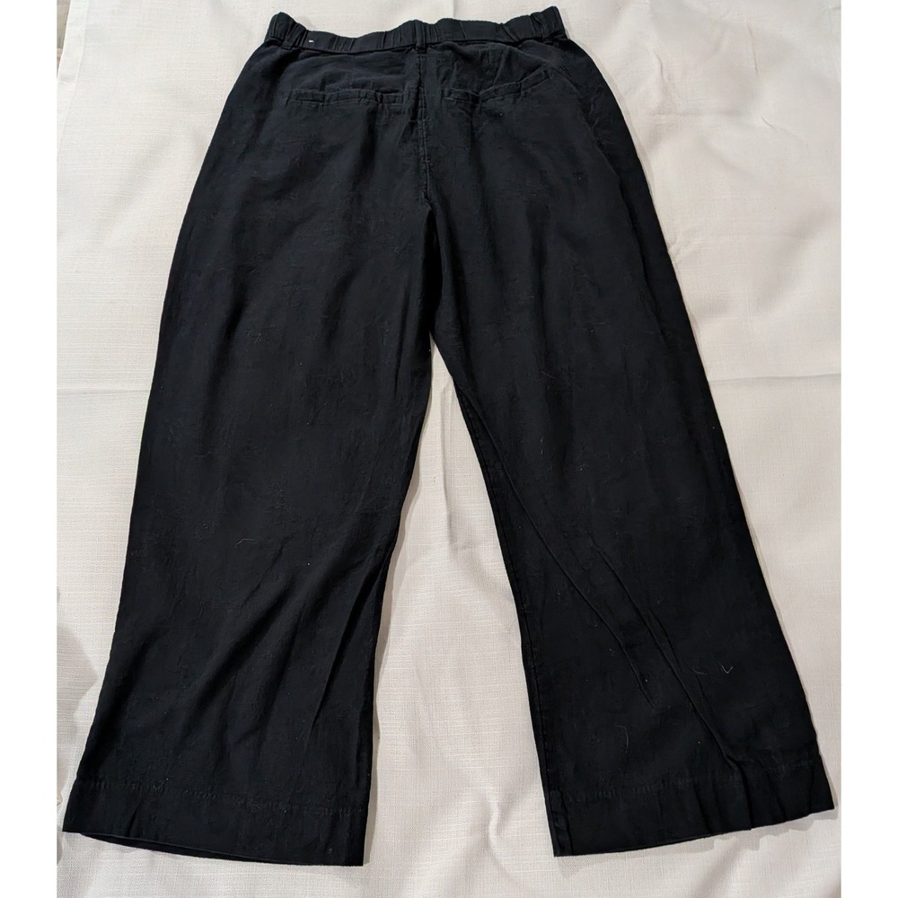 Abercrombie & Fitch Black Linen Blend Wide Leg Pleated Cropped Pants Large